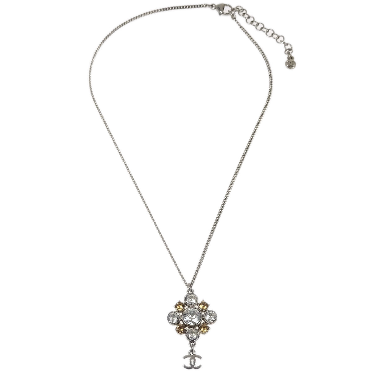 Chanel Silver Necklace Pendant Rhinestone A13V