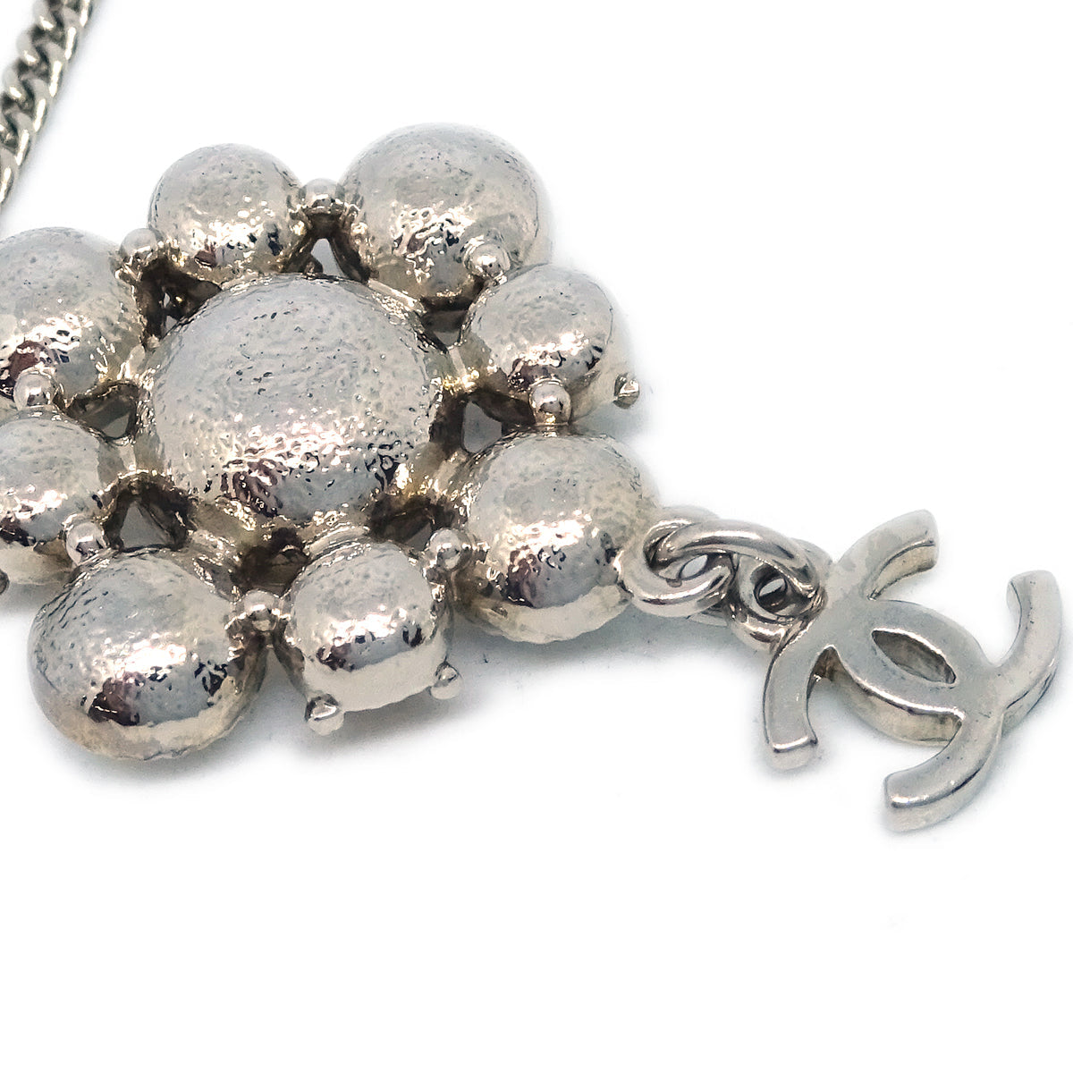 Chanel Silver Necklace Pendant Rhinestone A13V