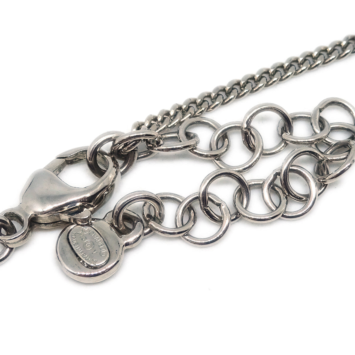 Chanel Silver Necklace Pendant Rhinestone A13V