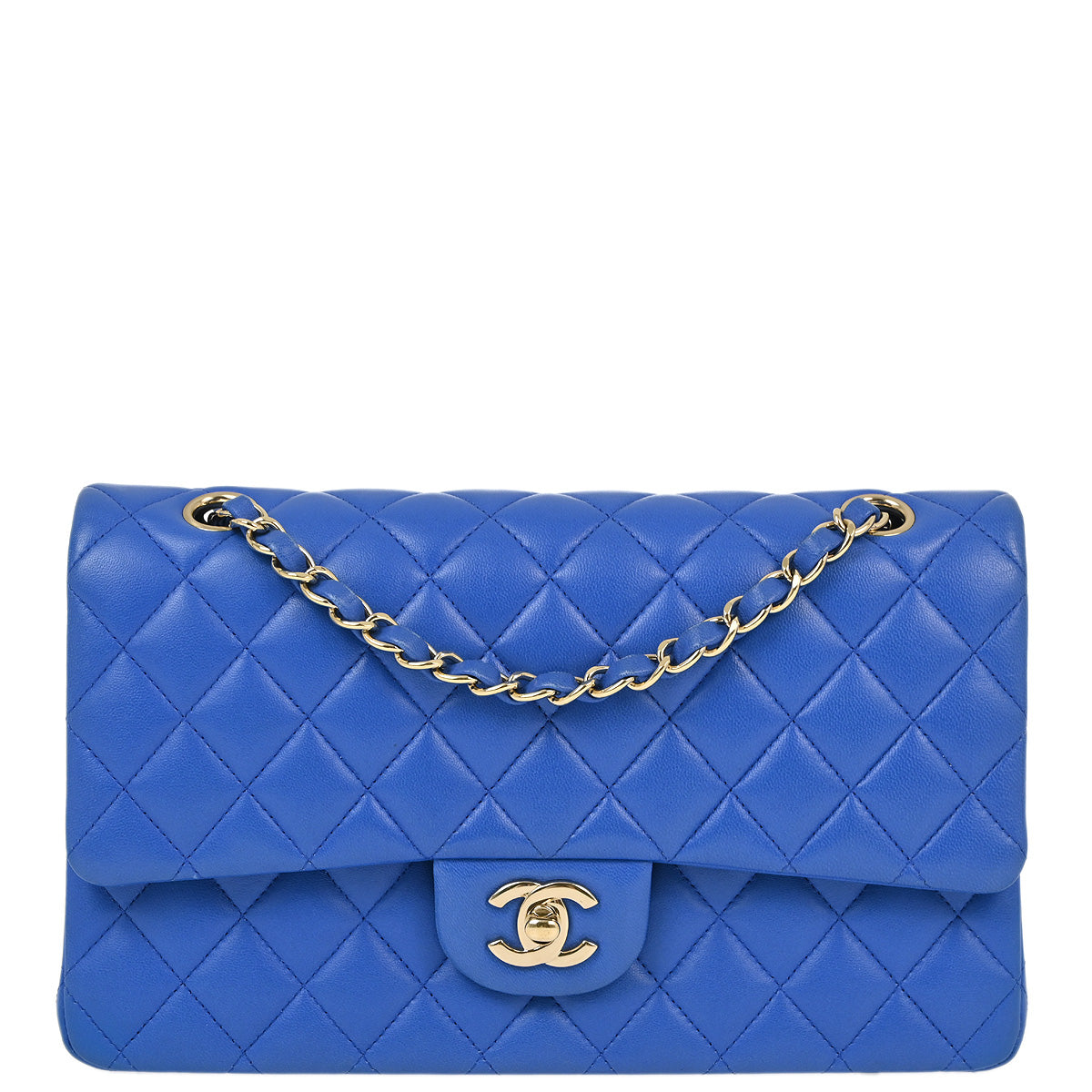 Chanel 2015-2016 Blue Lambskin Medium Classic Double Flap Shoulder Bag