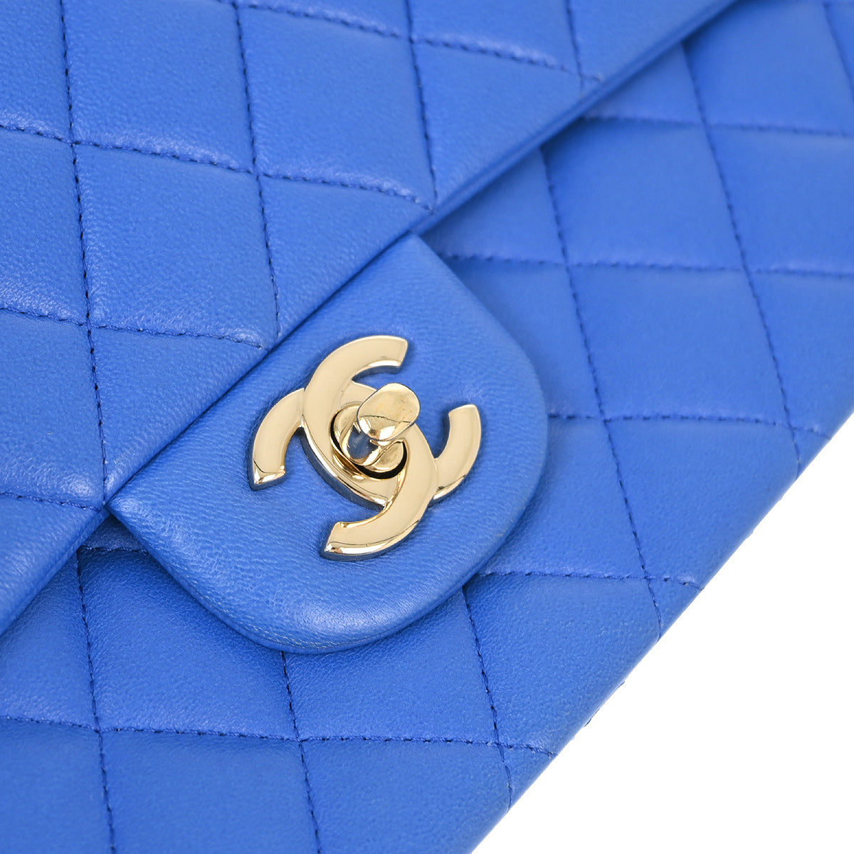 Chanel 2015-2016 Blue Lambskin Medium Classic Double Flap Shoulder Bag