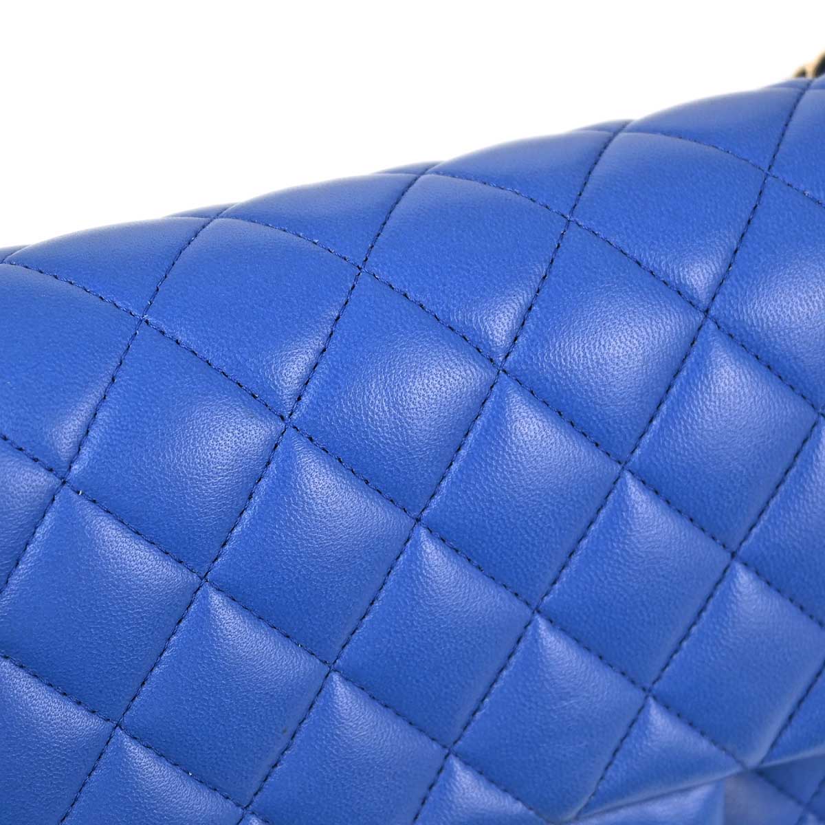 Chanel 2015-2016 Blue Lambskin Medium Classic Double Flap Shoulder Bag