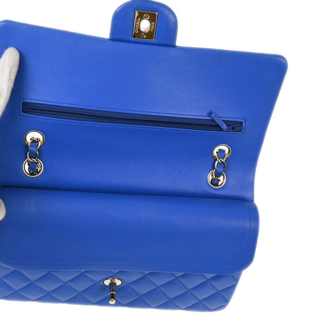 Chanel 2015-2016 Blue Lambskin Medium Classic Double Flap Shoulder Bag