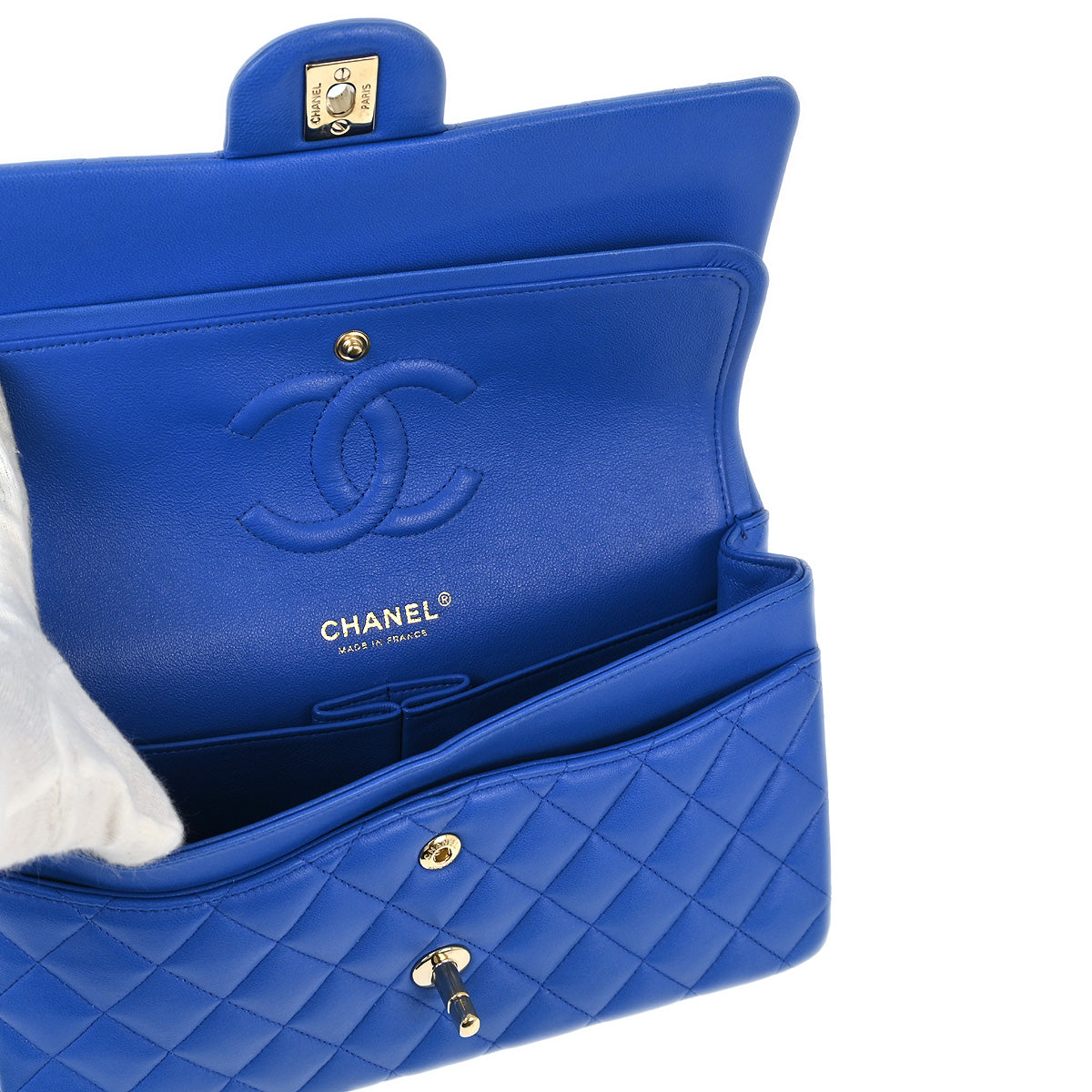 Chanel 2015-2016 Blue Lambskin Medium Classic Double Flap Shoulder Bag