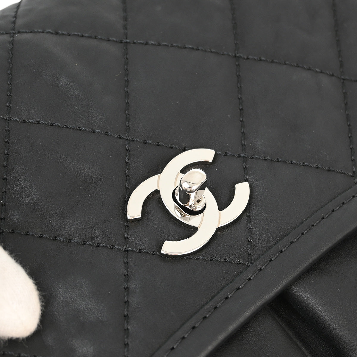 Chanel 2010-2011 Black Aged Calfskin Stitch It Double Pocket Flap Bag
