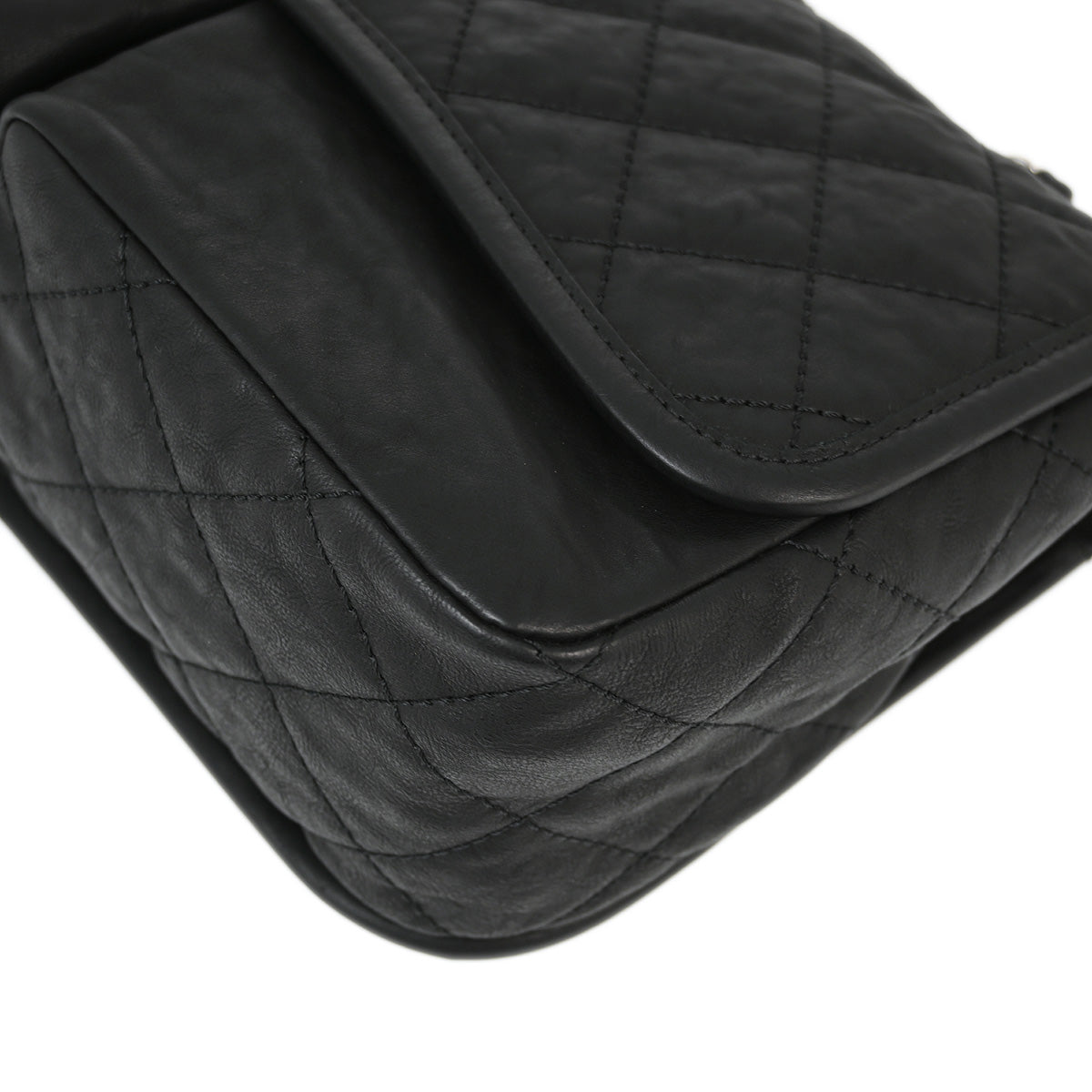 Chanel 2010-2011 Black Aged Calfskin Stitch It Double Pocket Flap Bag
