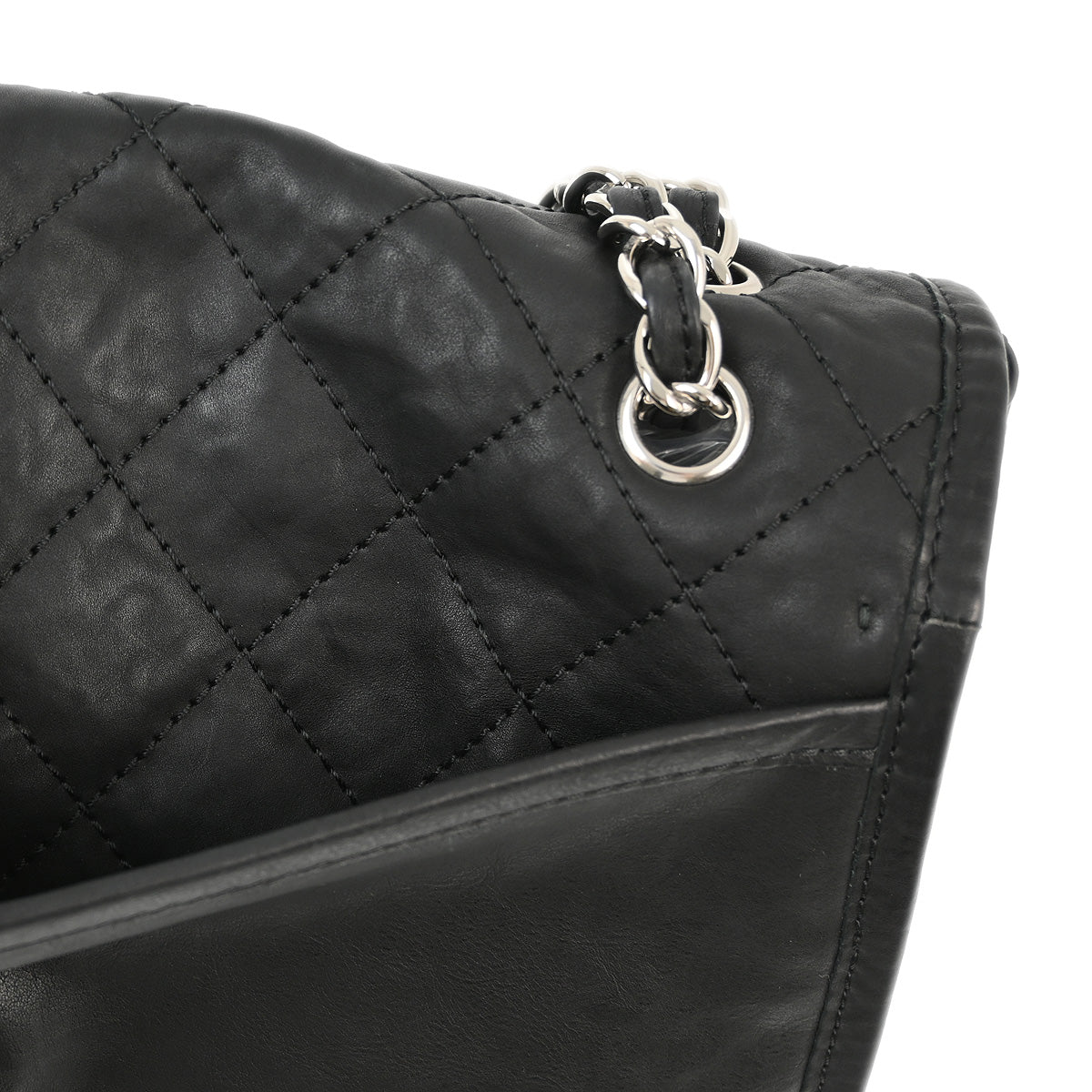 Chanel 2010-2011 Black Aged Calfskin Stitch It Double Pocket Flap Bag