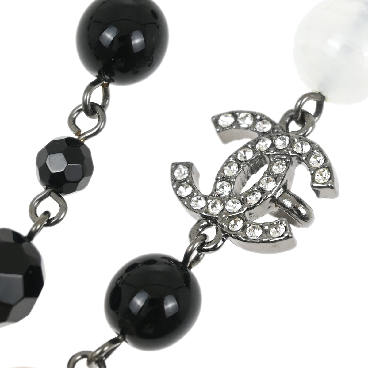 Chanel Chain Necklace Artificial Pearl Rhinestone Silver 10A