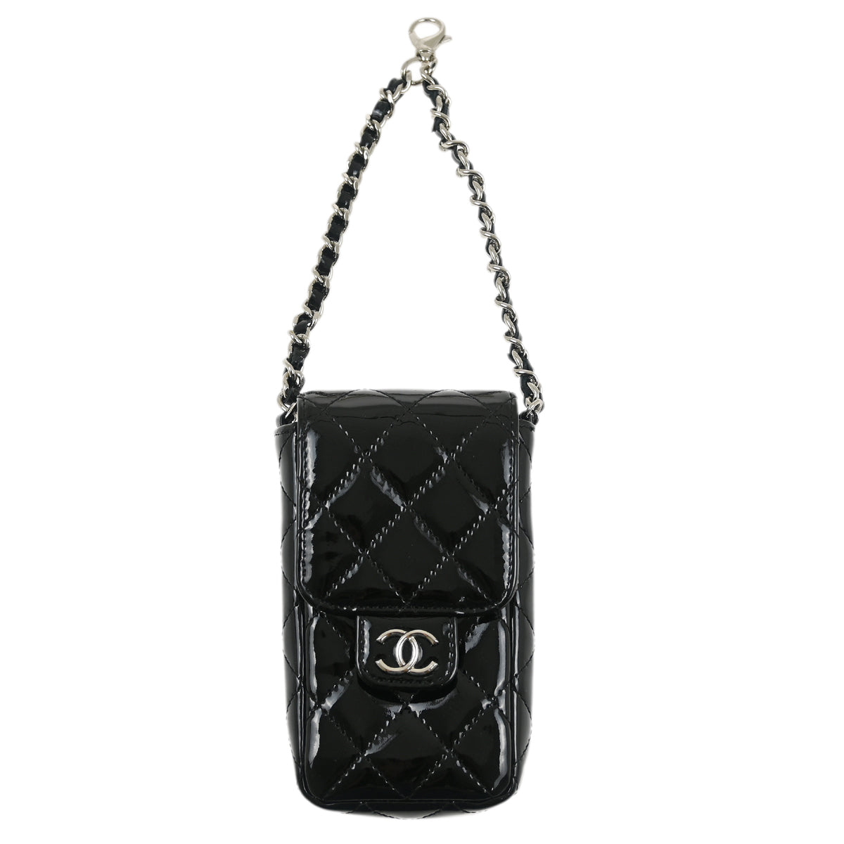 Chanel Black Patent Leather Chain Pouch Case