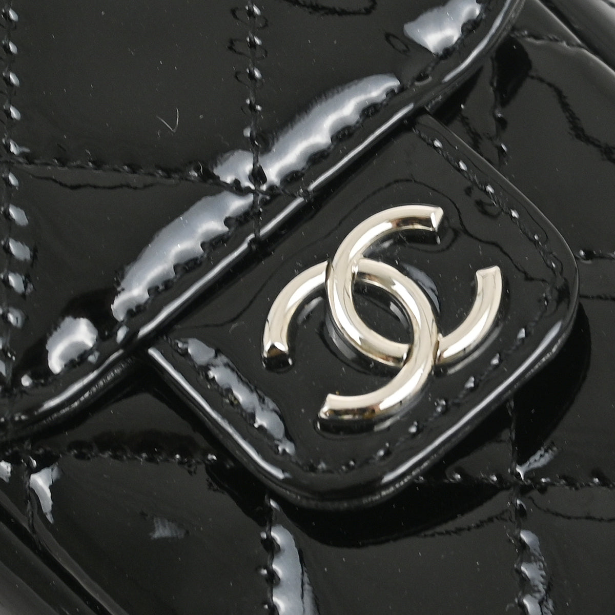 Chanel Black Patent Leather Chain Pouch Case