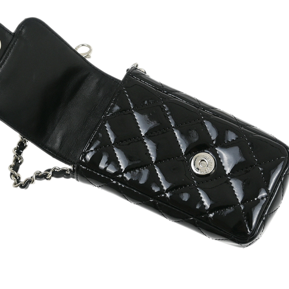 Chanel Black Patent Leather Chain Pouch Case