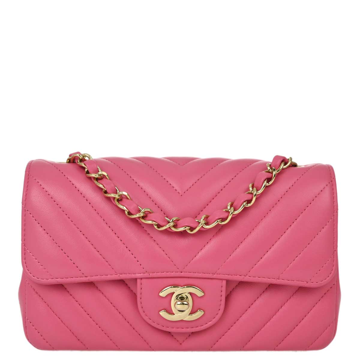 Chanel 2019 Pink Lambskin Chevron Single Flap Shoulder Bag