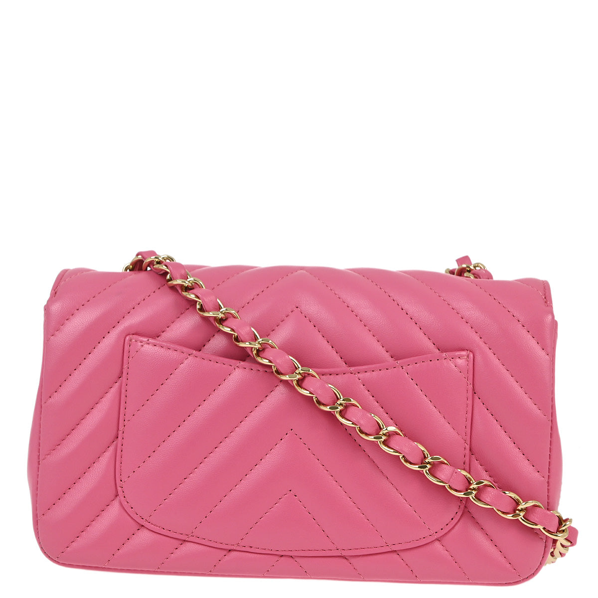 Chanel 2019 Pink Lambskin Chevron Single Flap Shoulder Bag