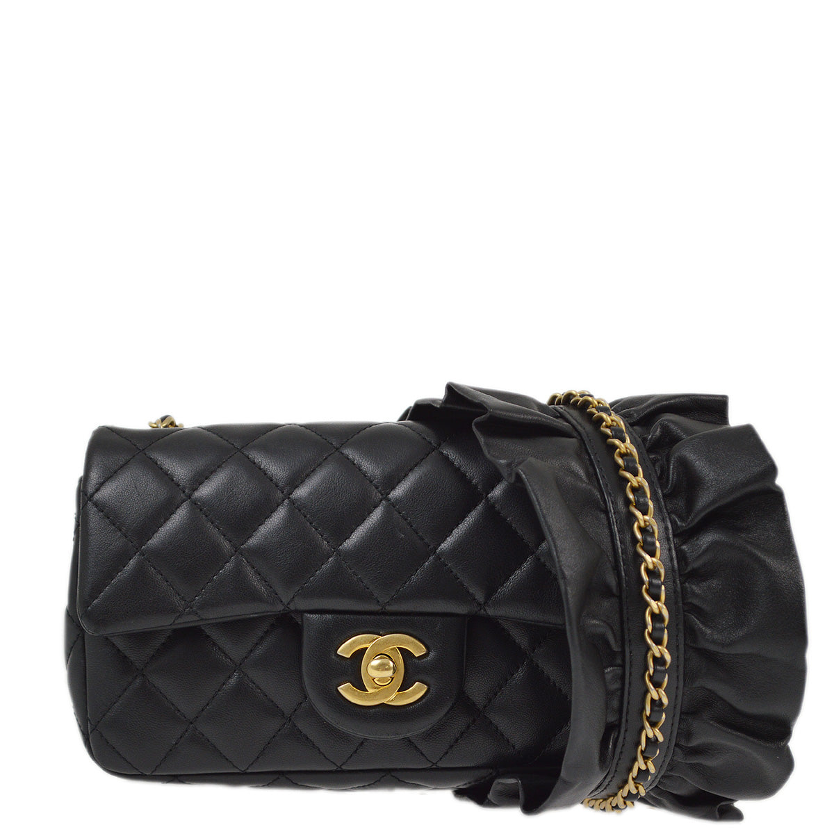 Chanel 2020-2021 Black Lambskin Single Flap Shoulder Bag