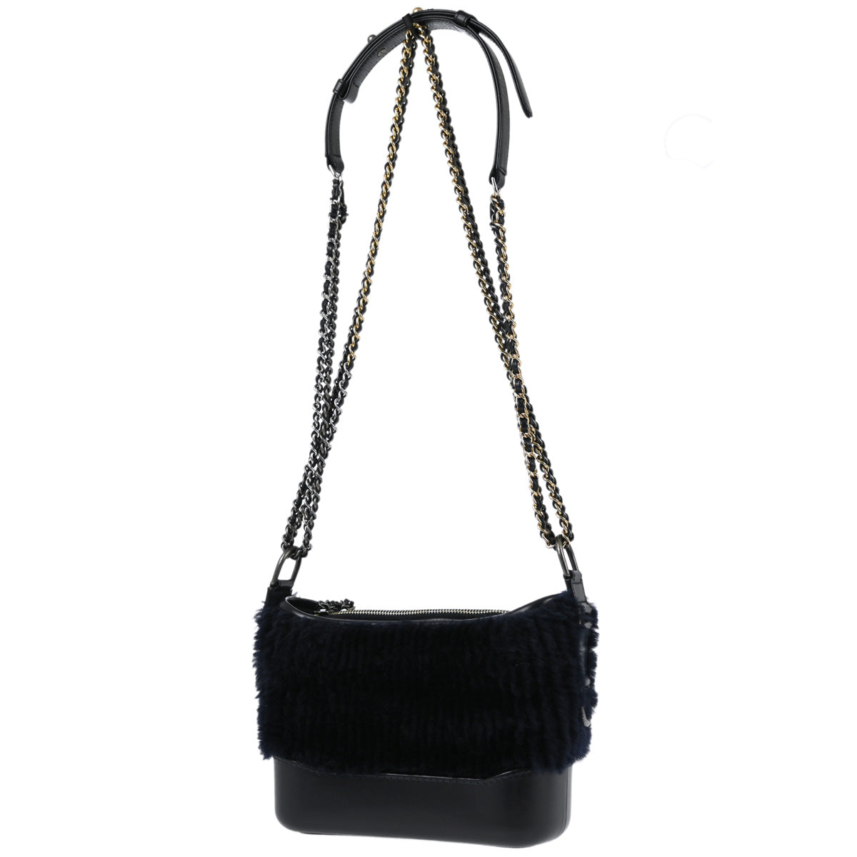 Chanel 2018 Navy Fur Small Gabrielle Shoulder Bag