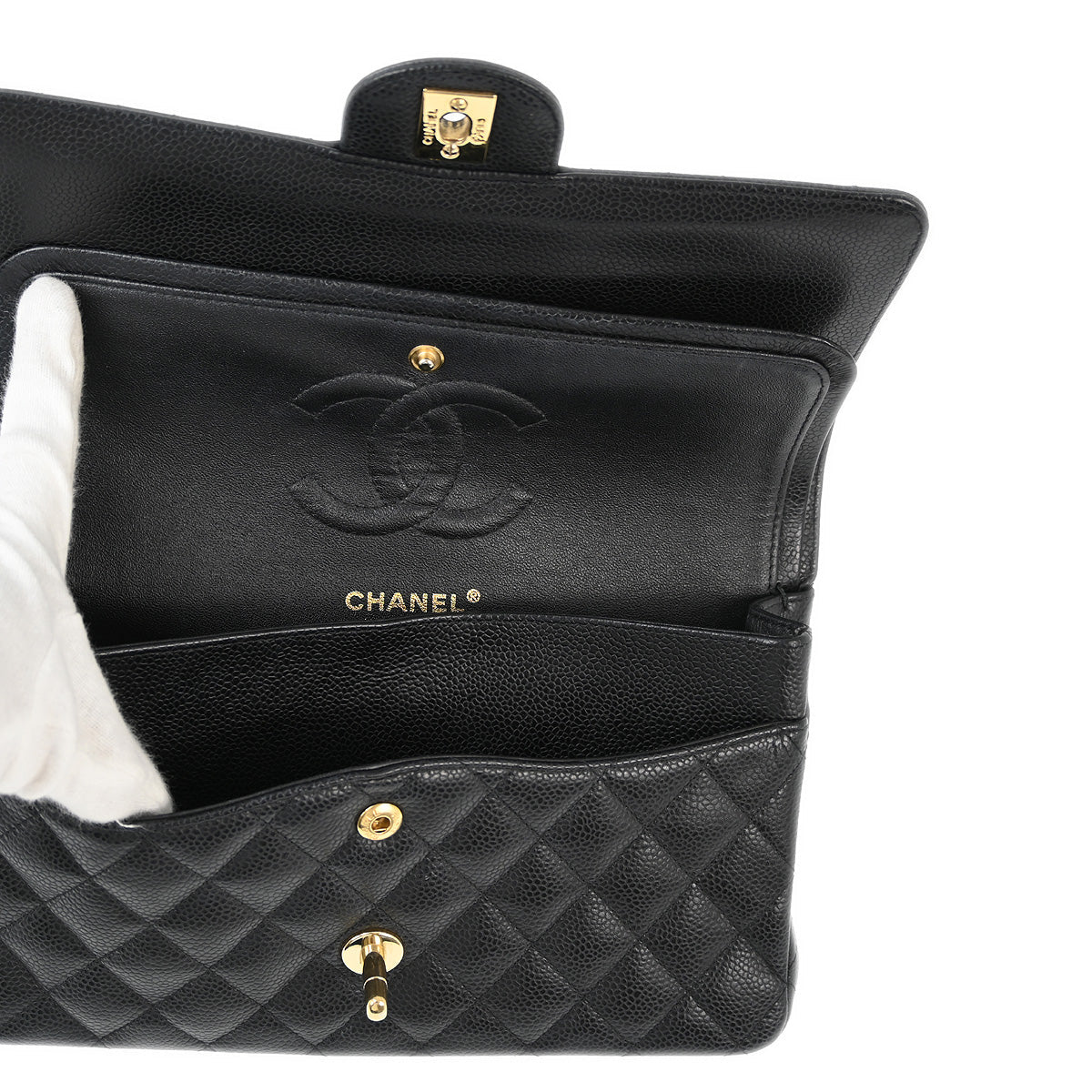 Chanel 2010-2011 Black Caviar Medium Classic Double Flap Shoulder Bag