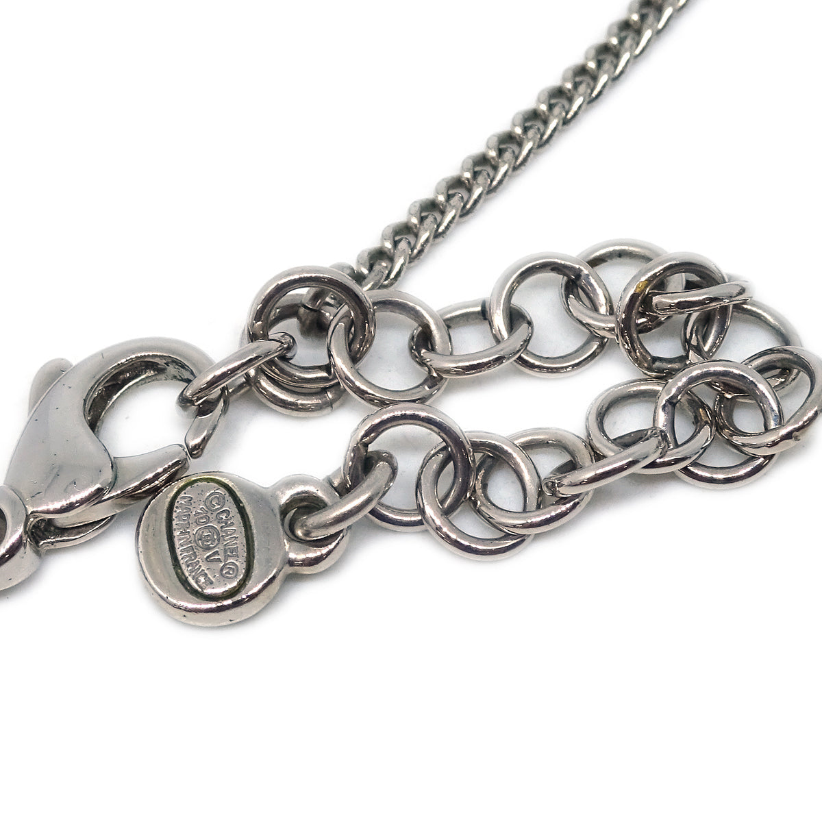 Chanel Silver Necklace Pendant Rhinestone 10V