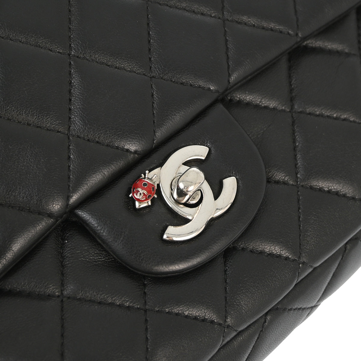 Chanel 2010-2011 Black Lambskin Ladybug Single Flap Shoulder Bag