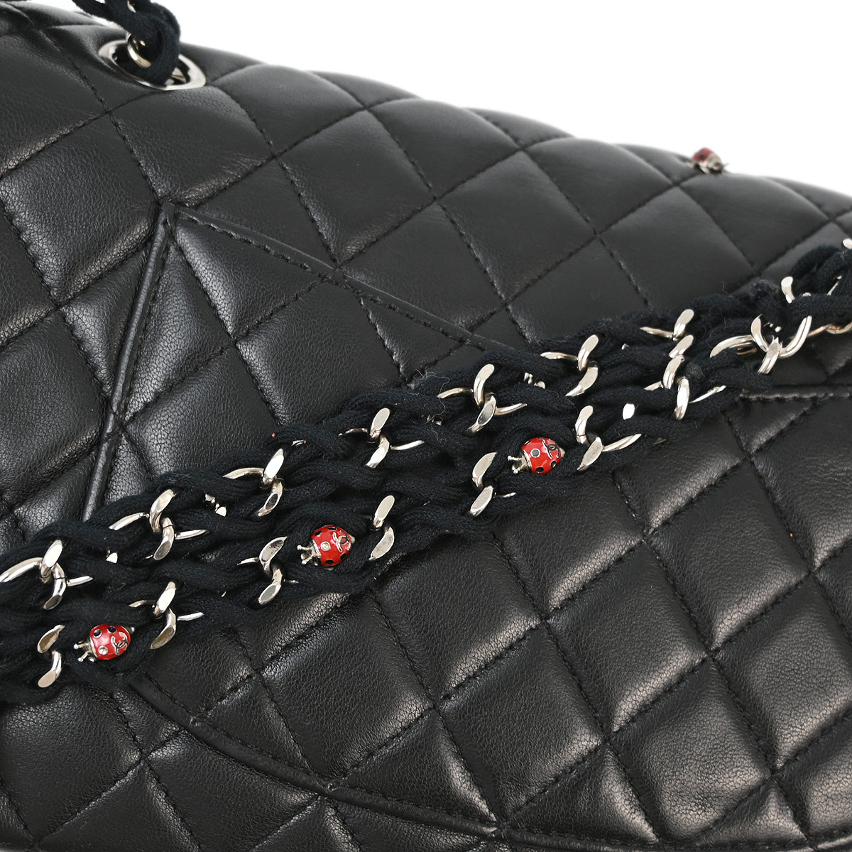 Chanel 2010-2011 Black Lambskin Ladybug Single Flap Shoulder Bag