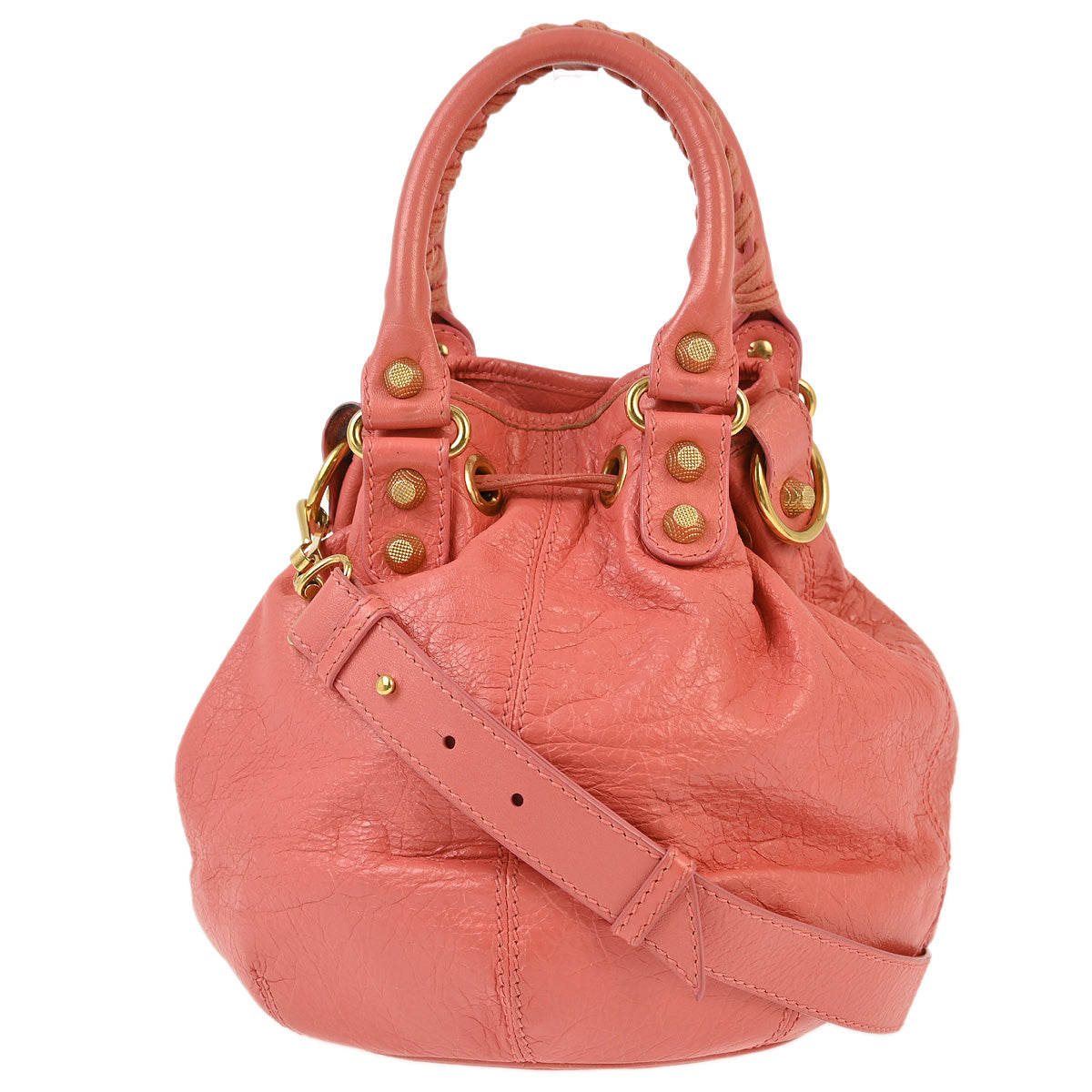 Balenciaga 2015 Pink Goatskin Giant Mini Pompon Handbag