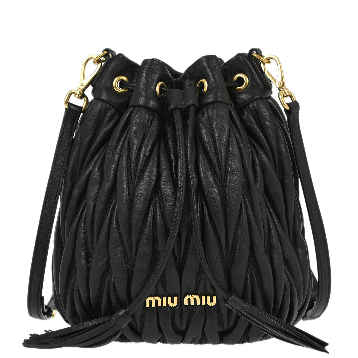 Miu Miu 2018 Black Lambskin Matelasse Bucket Crossbody Bag