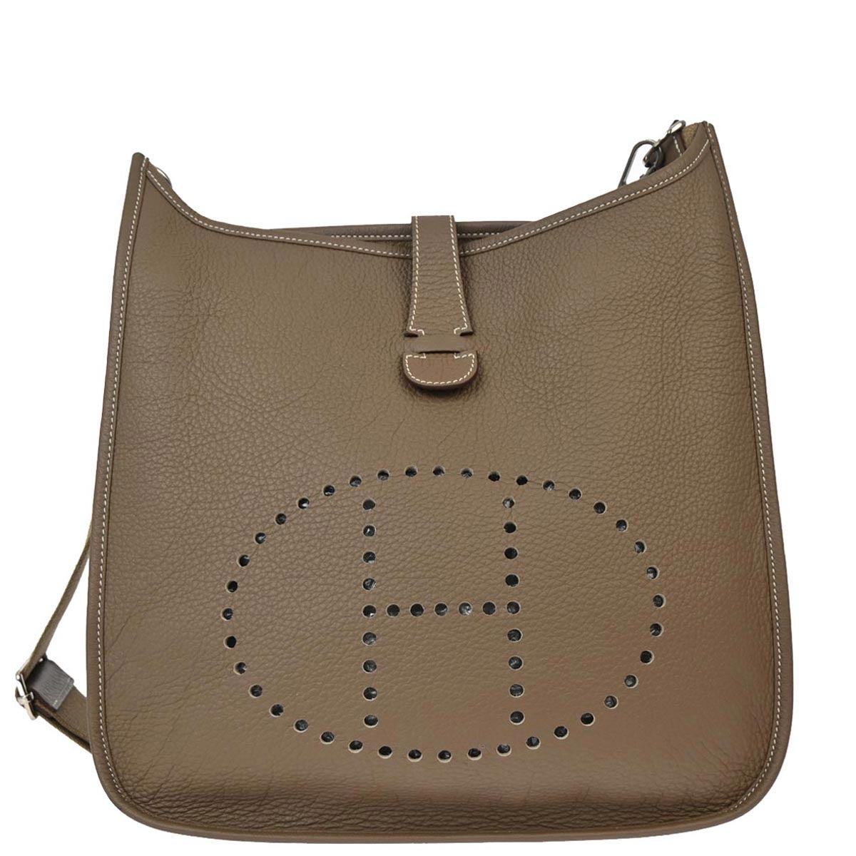 Hermes Etoupe Taurillon Clemence Evelyne 3 GM Shoulder Bag