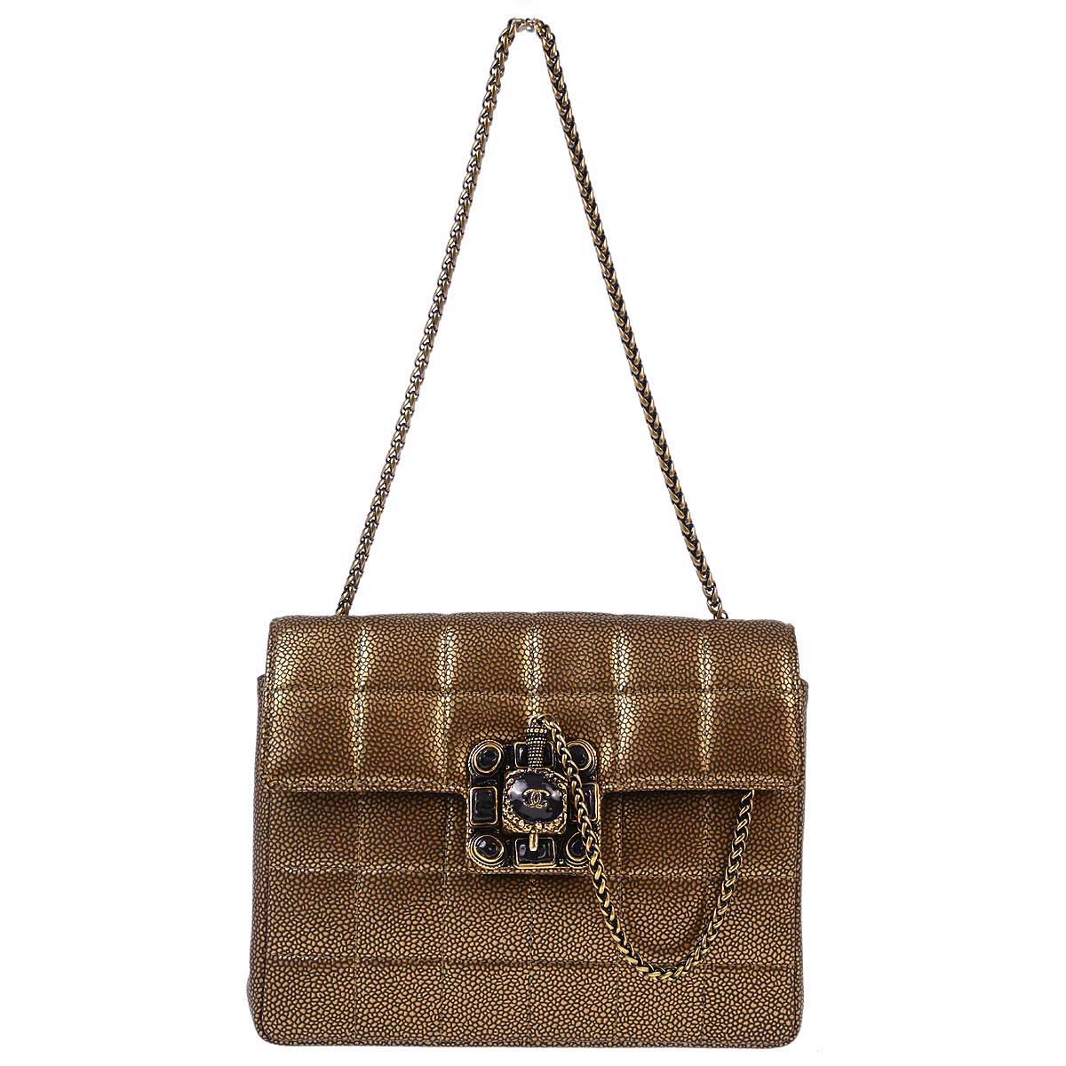 Chanel 2010-2011 Bronze Caviar Gripoix Choco Bar Chain Handbag