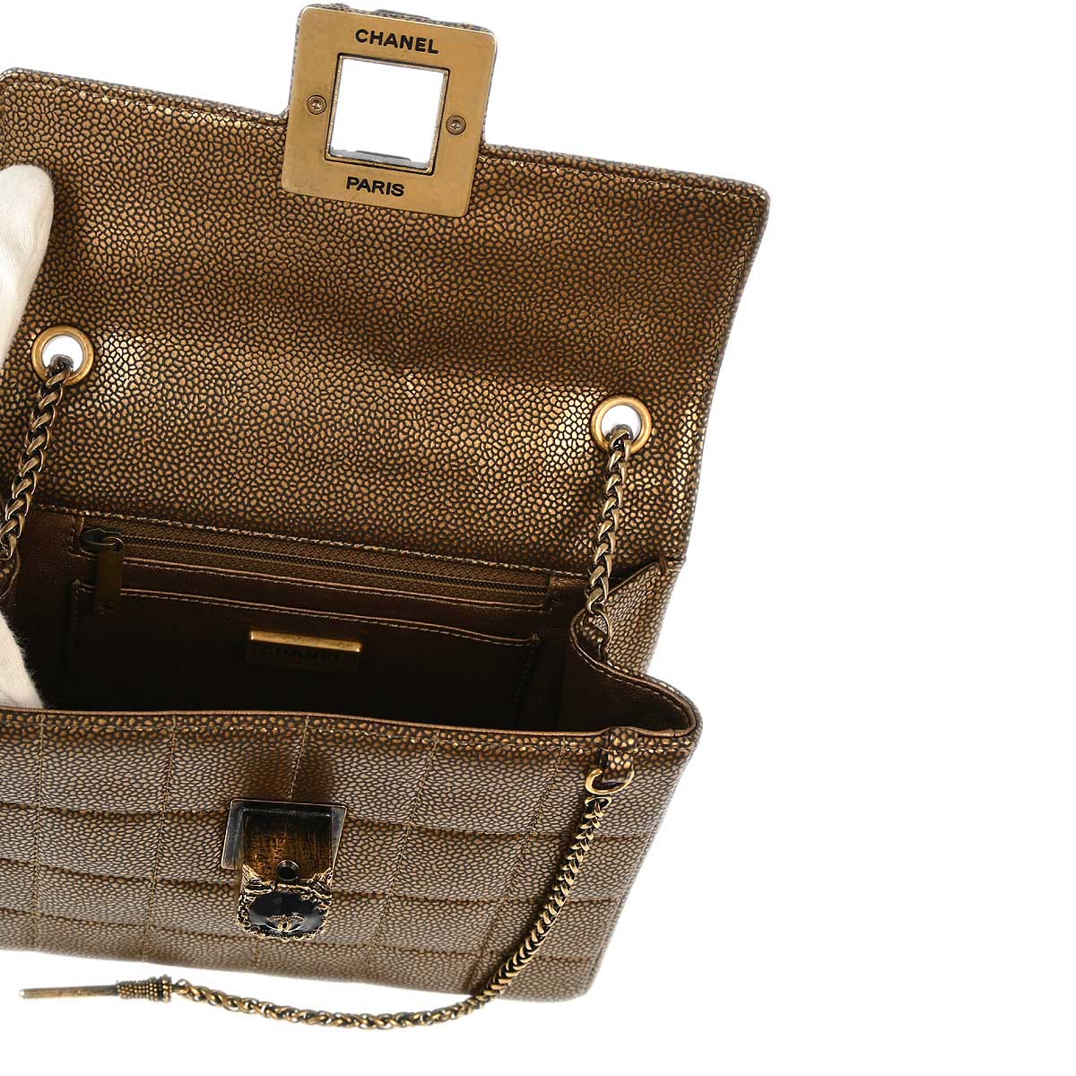Chanel 2010-2011 Bronze Caviar Gripoix Choco Bar Chain Handbag