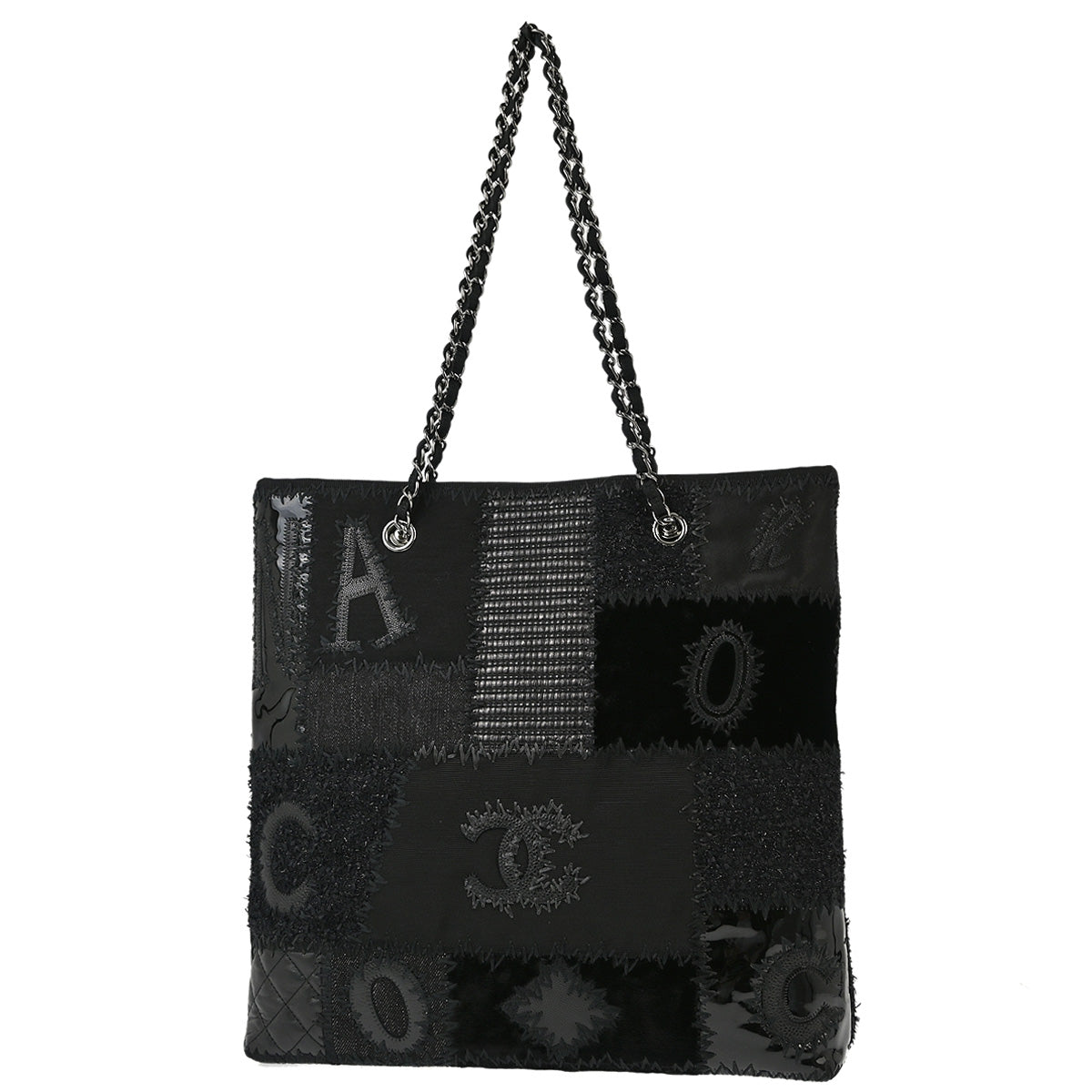 Chanel 2018 Black Patchwork Chain Tote Bag