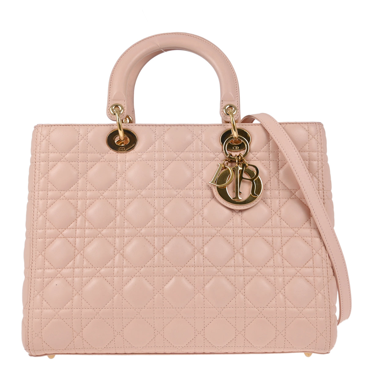 Christian Dior 2014 Pink Lambskin Large Lady Dior Cannage 2way Shoulder Handbag