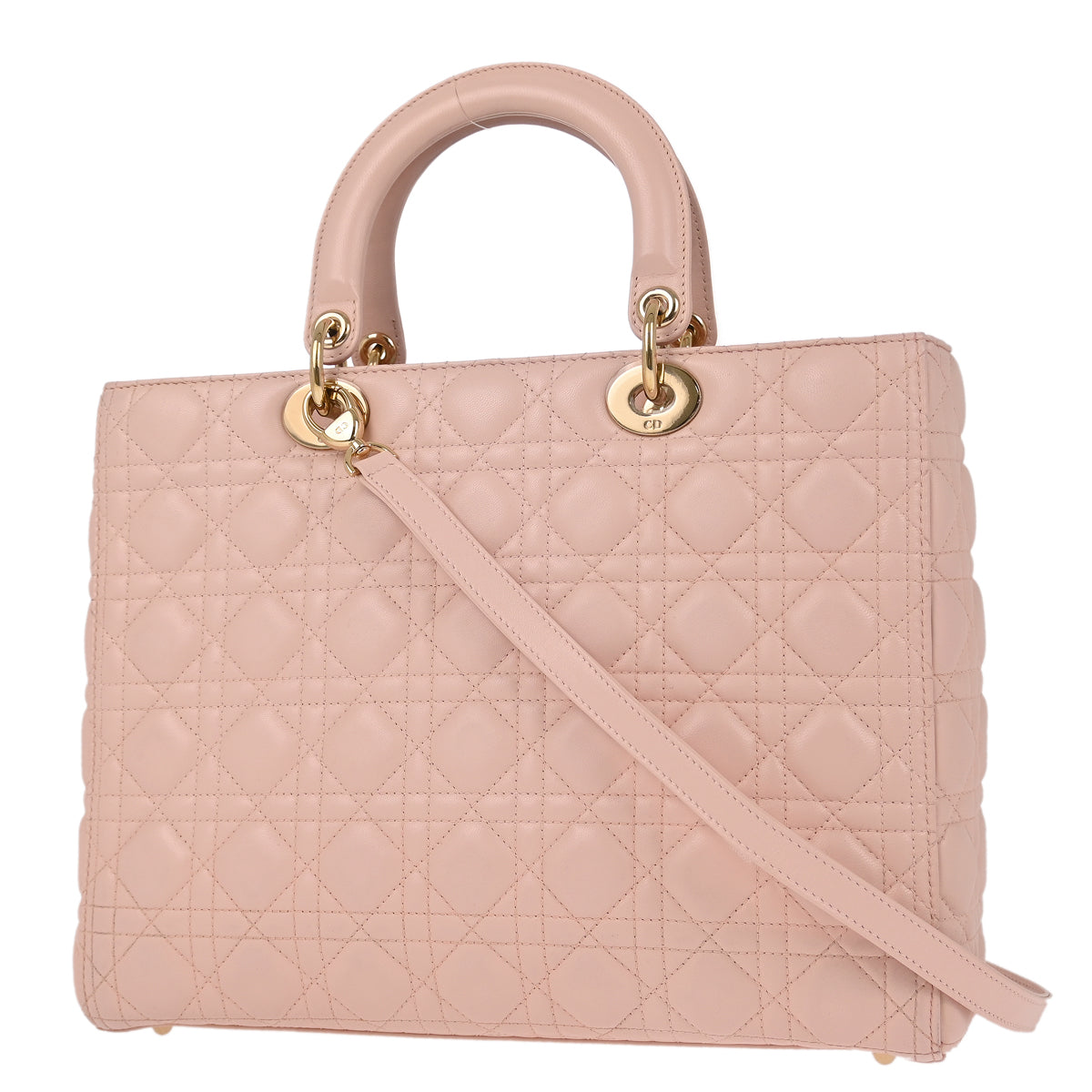 Christian Dior 2014 Pink Lambskin Large Lady Dior Cannage 2way Shoulder Handbag