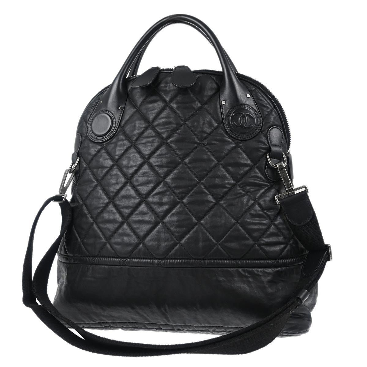 Chanel 2011 Black Glitter Fabric Coco Cocoon 2way Shoulder Handbag