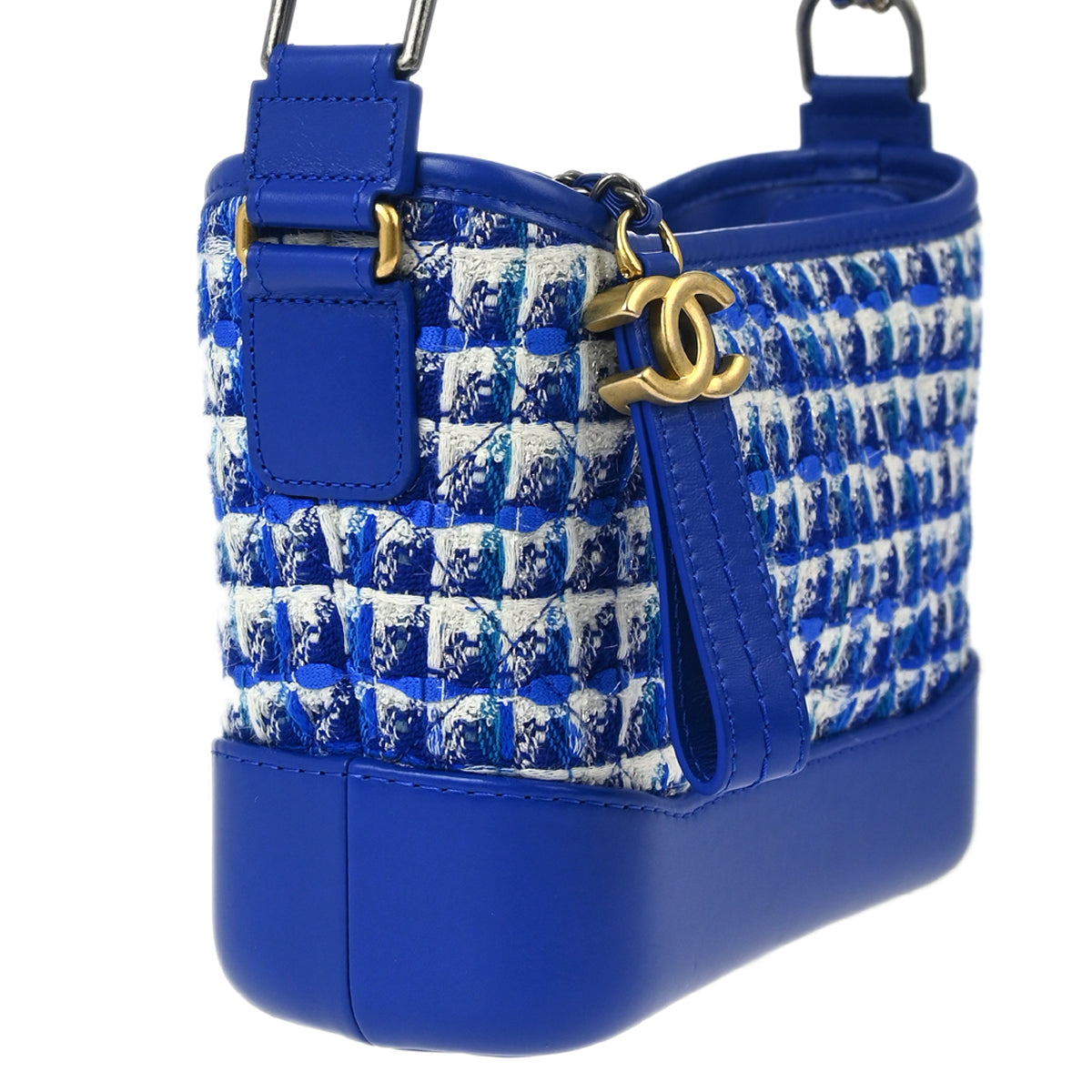 Chanel 2019 Blue Tweed Calfskin Small Gabrielle Shoulder Bag