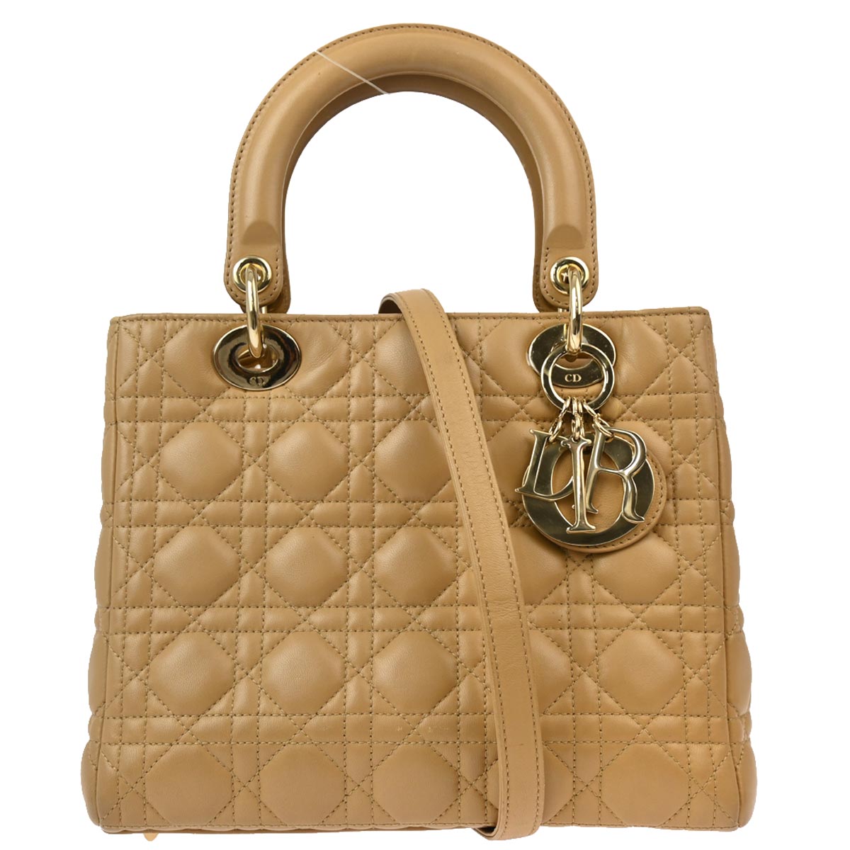 Christian Dior 2012 Beige Lambskin Medium Lady Dior Cannage 2way Shoulder Handbag