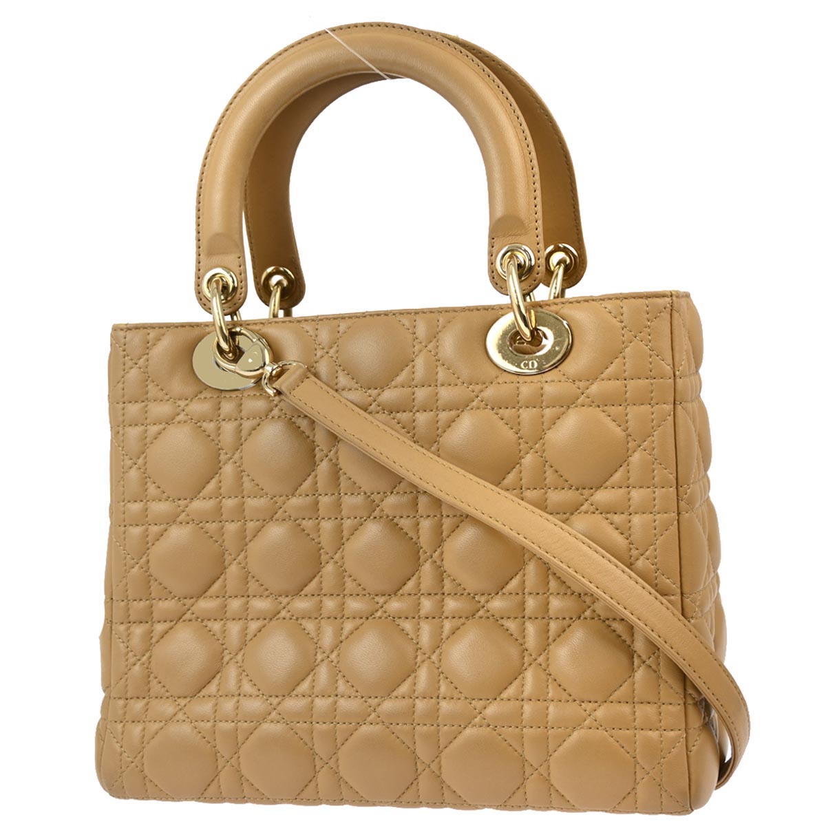 Christian Dior 2012 Beige Lambskin Medium Lady Dior Cannage 2way Shoulder Handbag