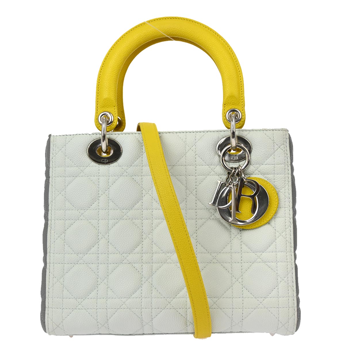 Christian Dior 2015 White Calfskin Medium Lady Dior Cannage 2way Shoulder Handbag