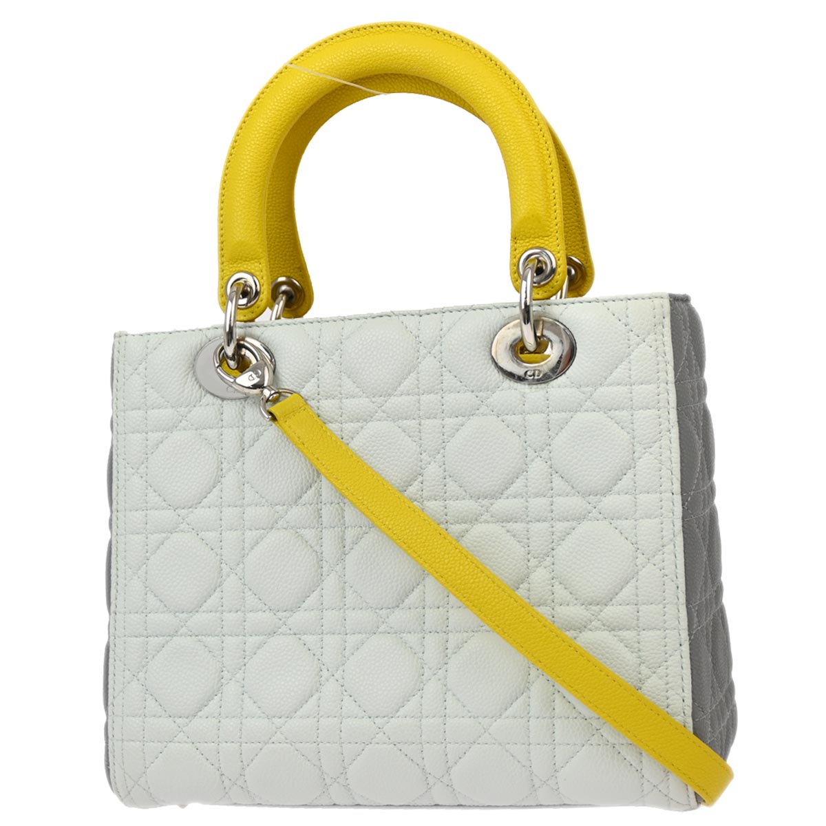 Christian Dior 2015 White Calfskin Medium Lady Dior Cannage 2way Shoulder Handbag