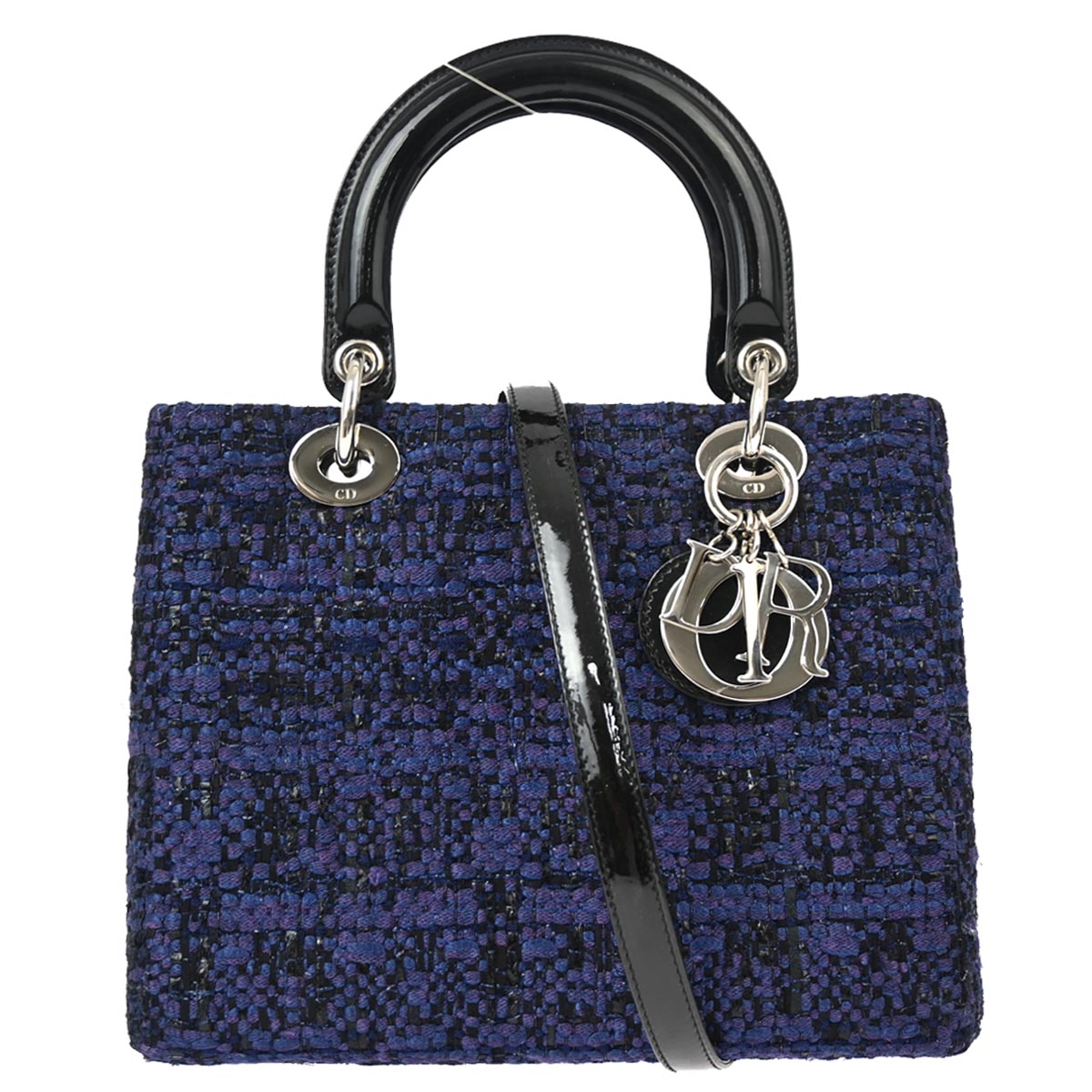 Christian Dior 2014 Navy Tweed Medium Lady Dior Cannage 2way Shoulder Handbag