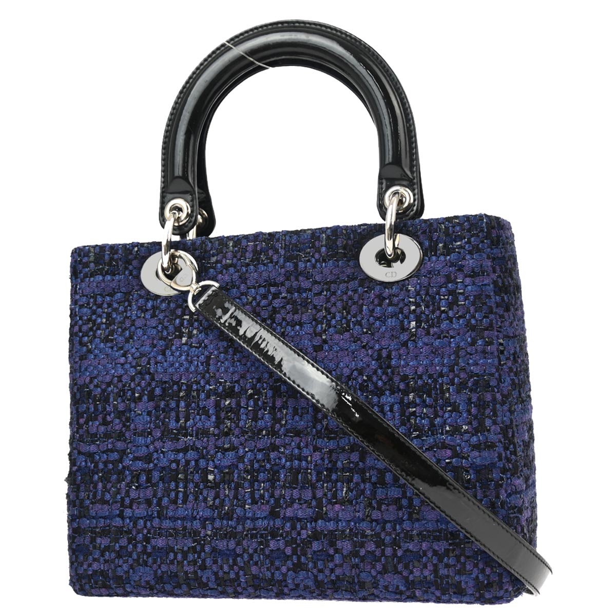 Christian Dior 2014 Navy Tweed Medium Lady Dior Cannage 2way Shoulder Handbag