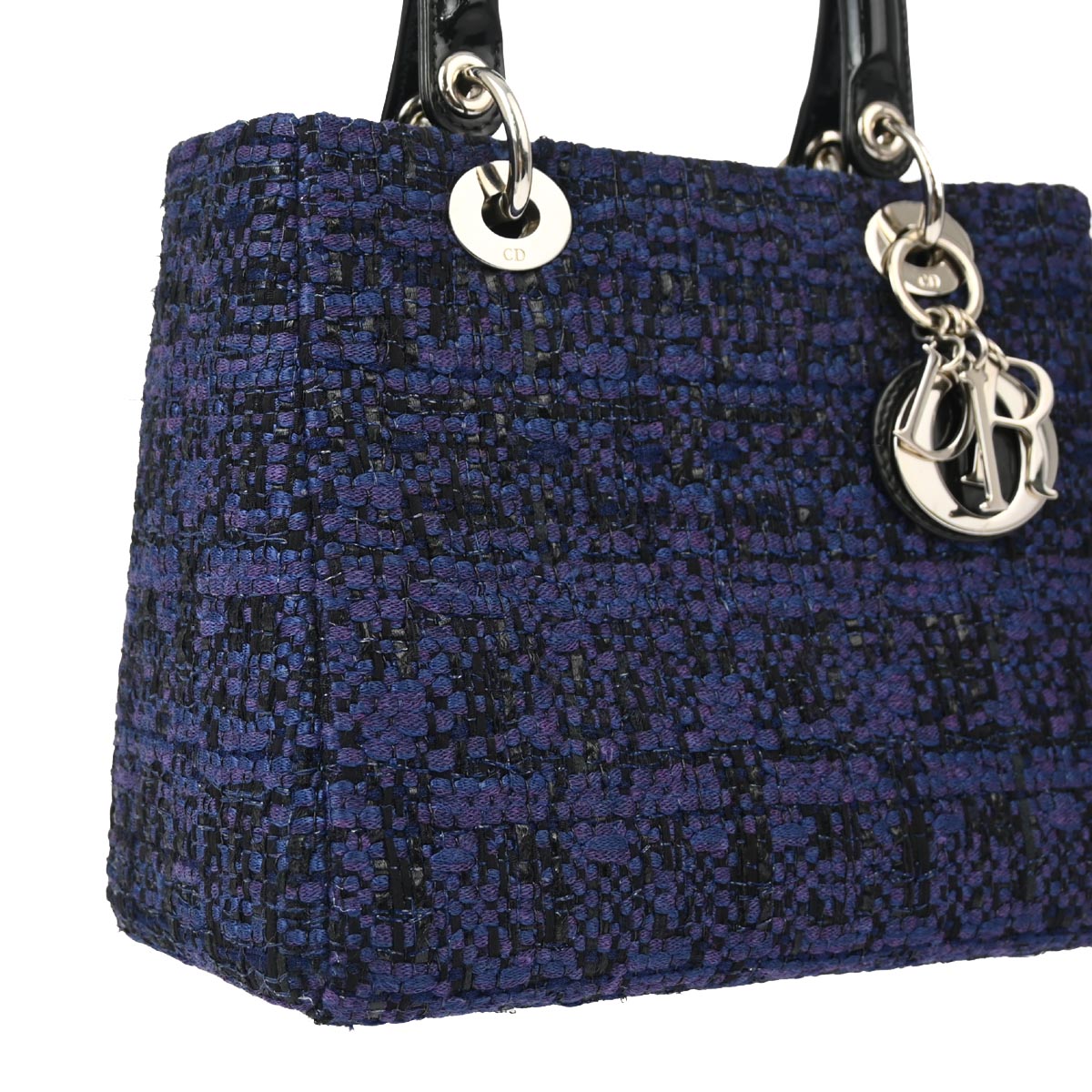 Christian Dior 2014 Navy Tweed Medium Lady Dior Cannage 2way Shoulder Handbag