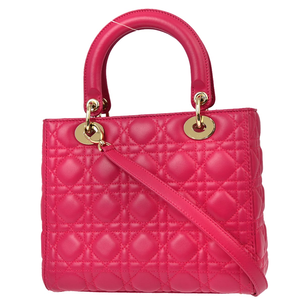 Christian Dior 2014 Pink Lambskin Medium Lady Dior Cannage 2way Shoulder Handbag