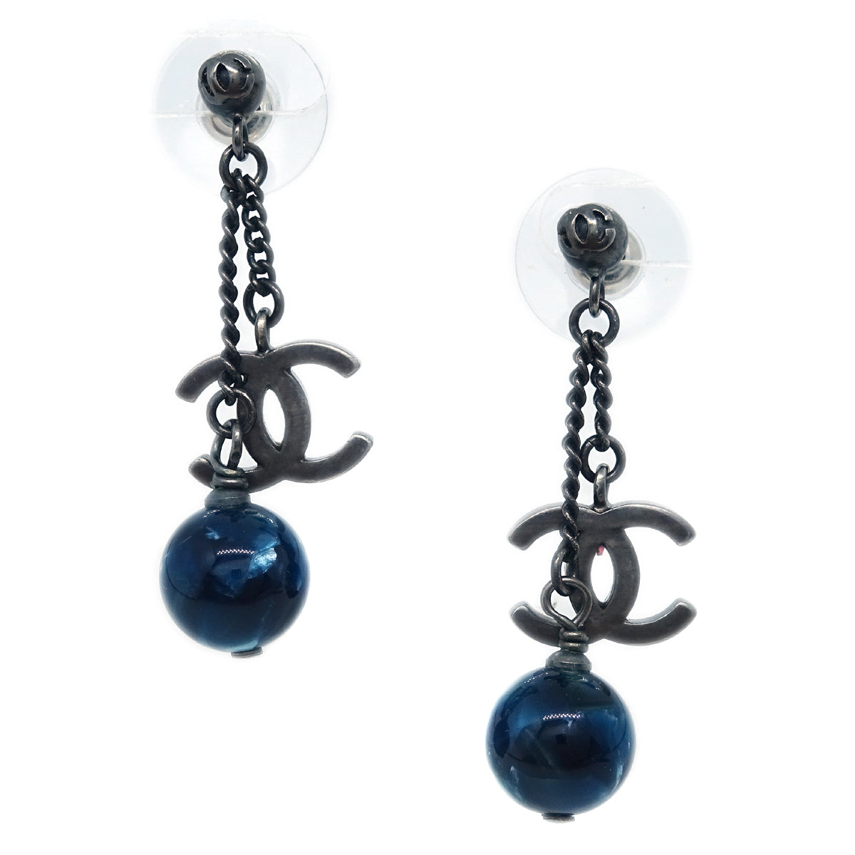 Chanel Dangle Piercing Earrings Silver 10A