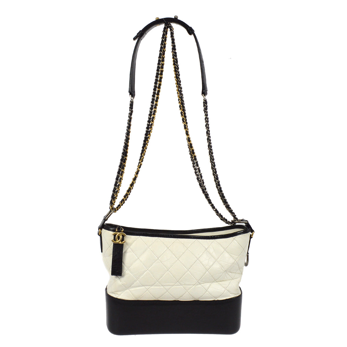 Chanel 2018-2019 White Black Calfskin Medium Gabrielle Shoulder Bag