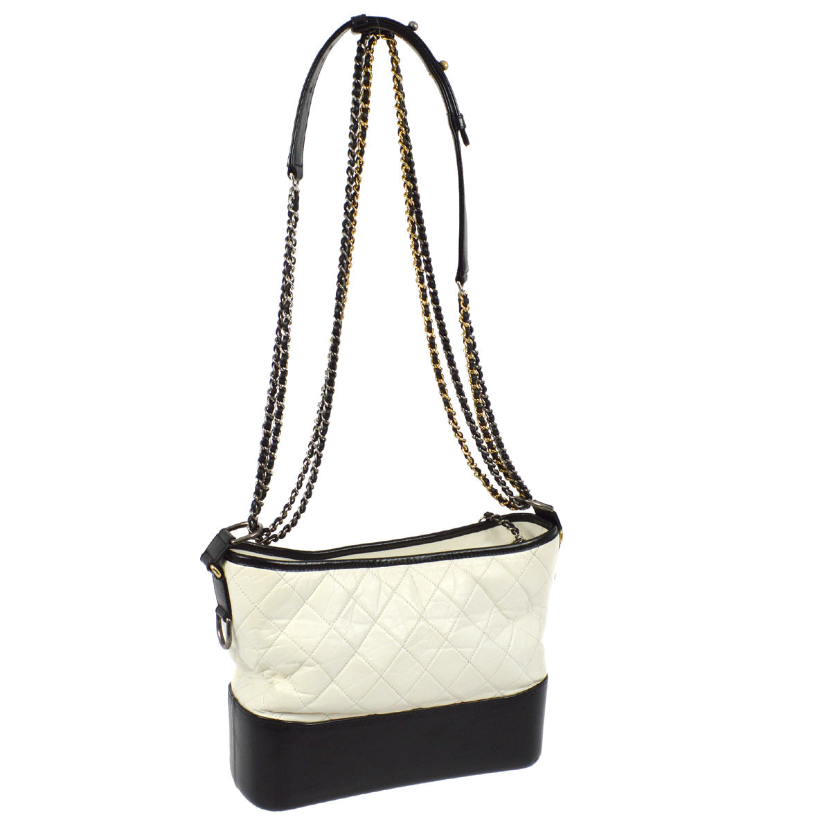 Chanel 2018-2019 White Black Calfskin Medium Gabrielle Shoulder Bag