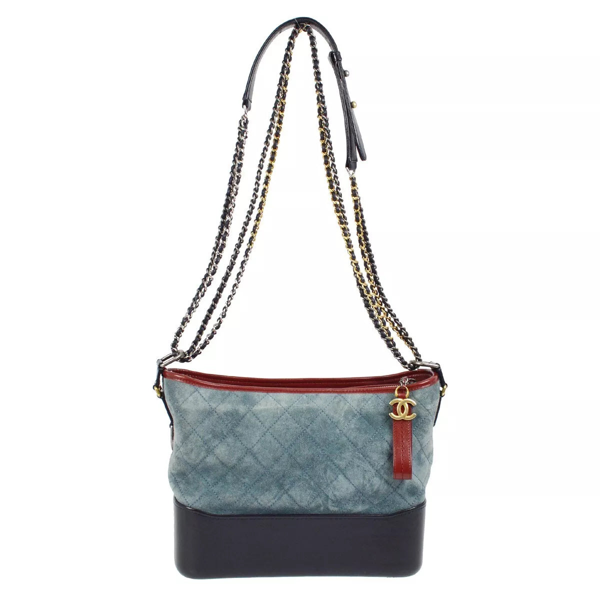 Chanel 2017 Blue Black Suede Medium Lambskin Gabrielle Shoulder Bag