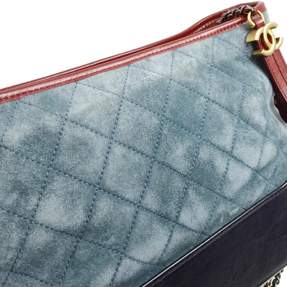 Chanel 2017 Blue Black Suede Medium Lambskin Gabrielle Shoulder Bag