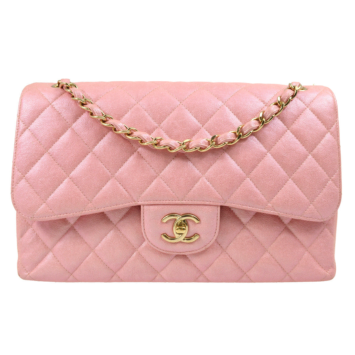 Chanel 2019 Pink Caviar Classic Double Flap Shoulder Bag