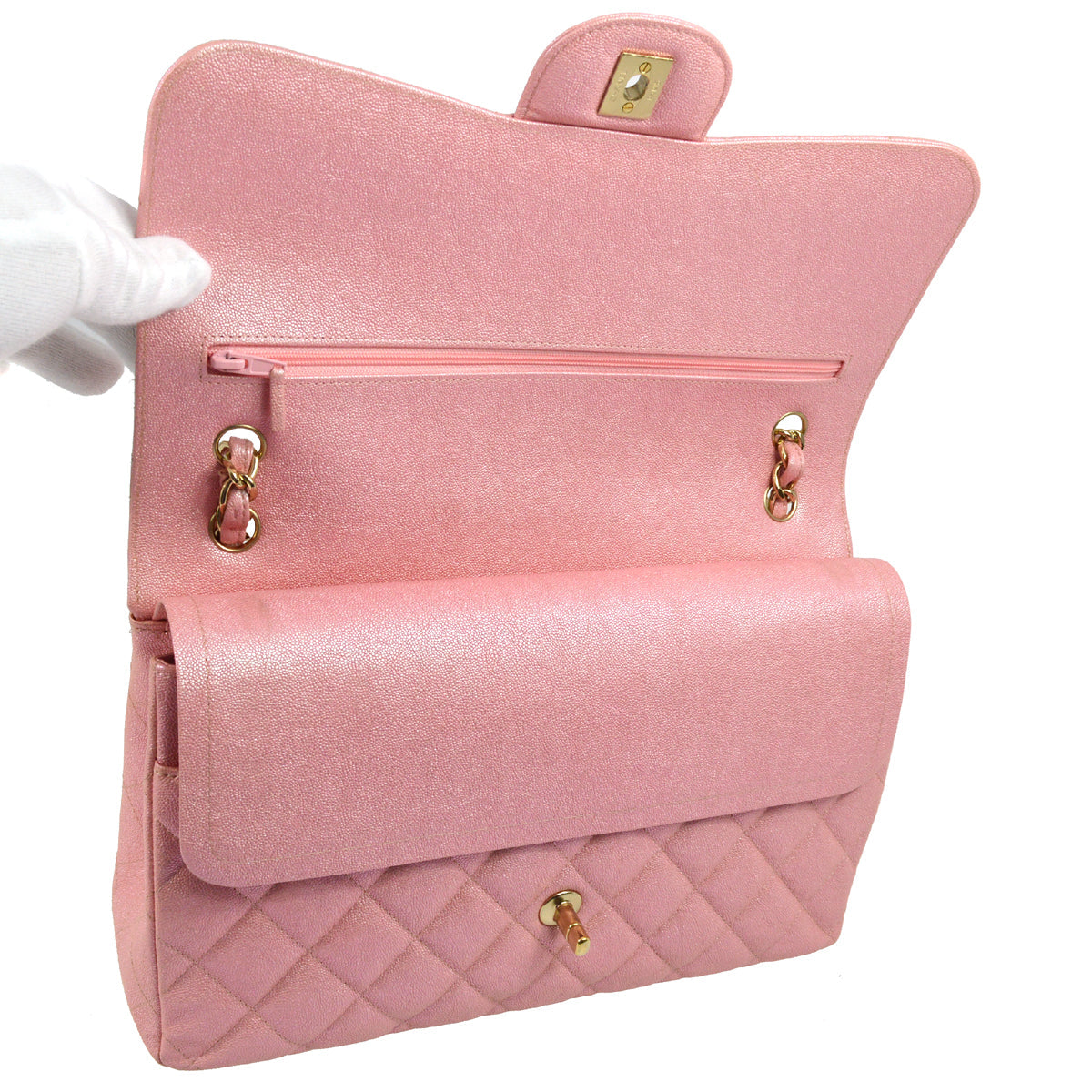 Chanel 2019 Pink Caviar Classic Double Flap Shoulder Bag