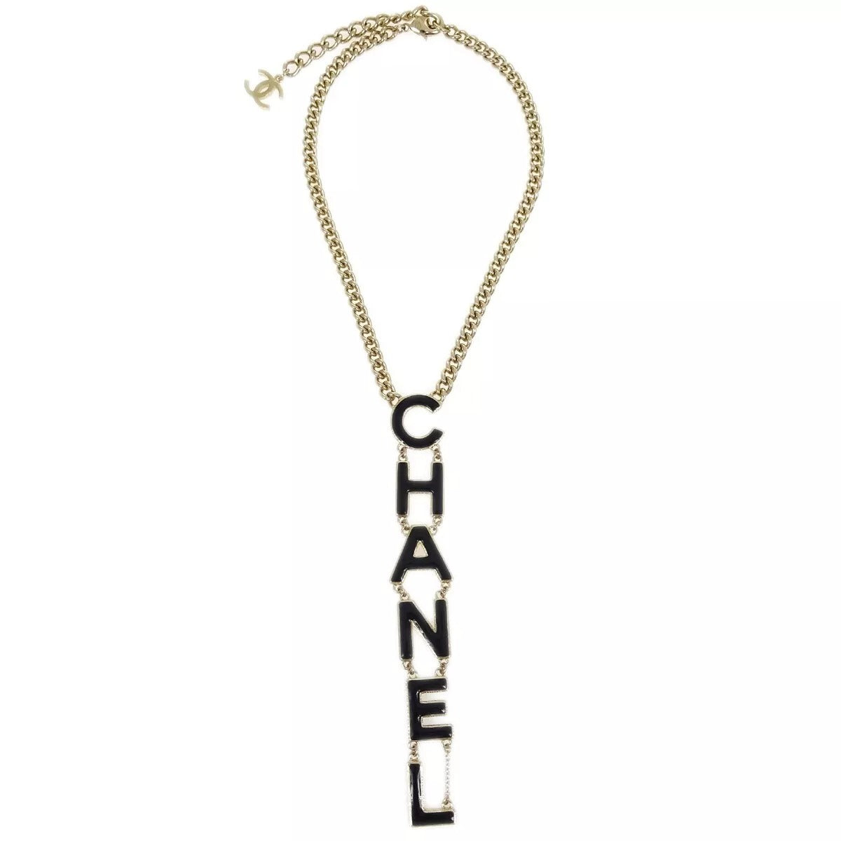 Chanel Chain Pendant Necklace Gold Black B22A