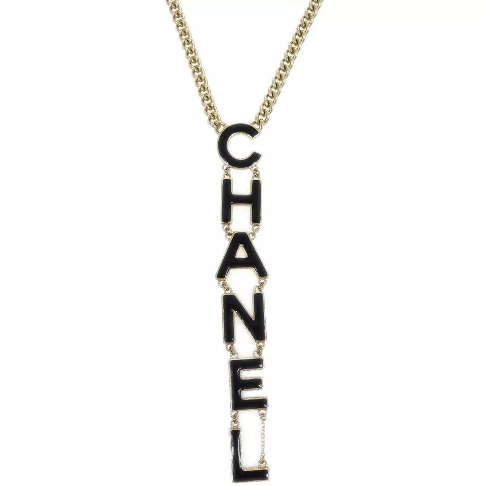 Chanel Chain Pendant Necklace Gold Black B22A